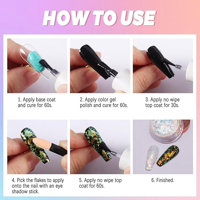 Laza Blue Green Chameleon Flakes Nail Glitter Irregular Opal Nail Foil Flakes Chunky Confetti Color-Shift Sequins Iridescent Fairy Dust for Mermaid Nails Design, Nail Decorations for Nail Art