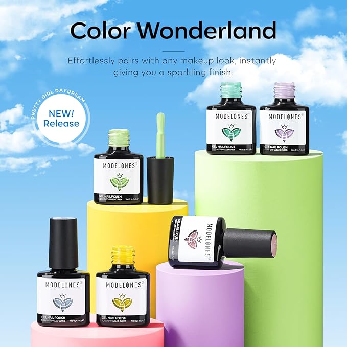 modelones Spring Gel Nail Polish Set, 6 Colors Pastel Yellow Green Pink Purple Blue Shades Pale Macaron Light Colors Nail Art Gel Design for Women Girl Nail Lovers Gift Salon DIY