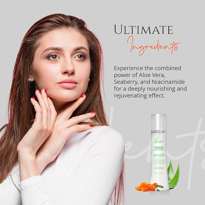 Hydrating Serum Mist (6.26 + 1.35) FL OZ - (Comes with Refill) - Improves Tone & Texture – Calms, hydrates, refreshes Sensitive Skin - Hyaluronic Acid Serum, E Vitamins - Anti-Wrinkle