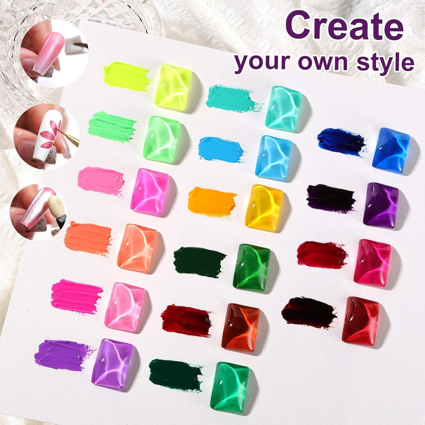 Gradient Painting Gel, Bright Neon Color for Ombre Fluorescent Jelly Nail Polish Platte Kit with 100pcs Sponges&Tweezers for Pat Nails Aura Nails, French Manicure Palette Cyber Gelight