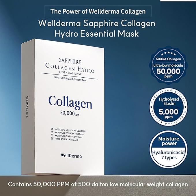 WELLDERMA Sapphire Collagen Hydro Essential Mask 10 Sheets Skin Soothing Calming