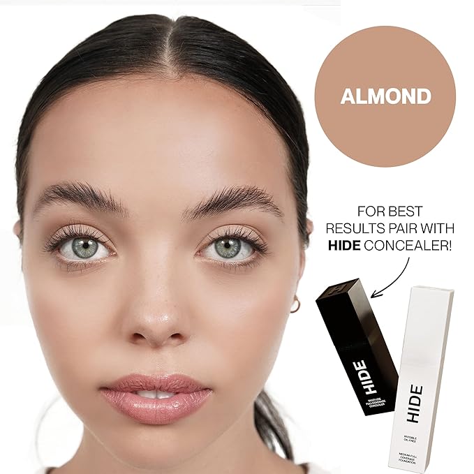 HIDE PREMIUM Liquid Foundation, Multi-Use Waterproof Foundation, Medium/Full Coverage Foundation, Shades for All Skin Types (See Shade Finder), Almond, 1 fl oz