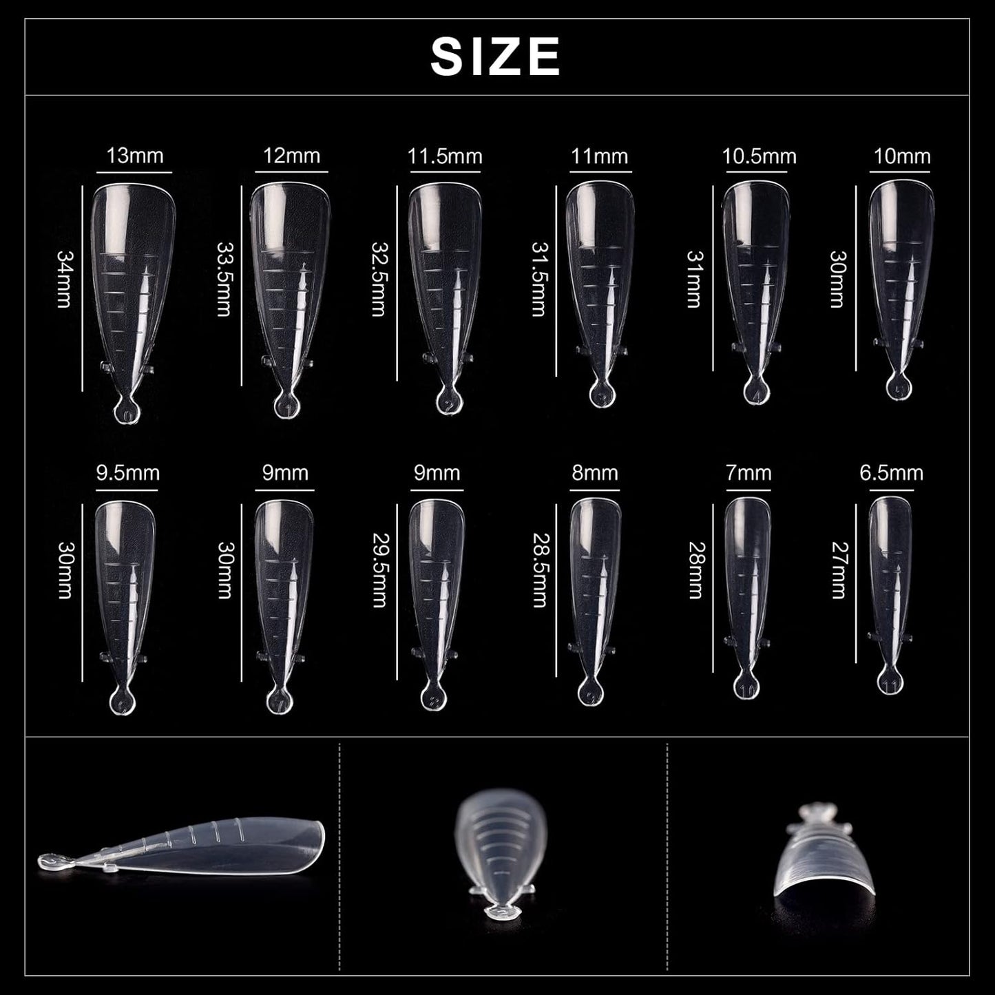 KADS 120PCS Clear Full Cover Dual Nail System Form UV Gel Acrylic Nail Art Mold Artificial Nail Tips with Scale for Extension (MODEL 6)