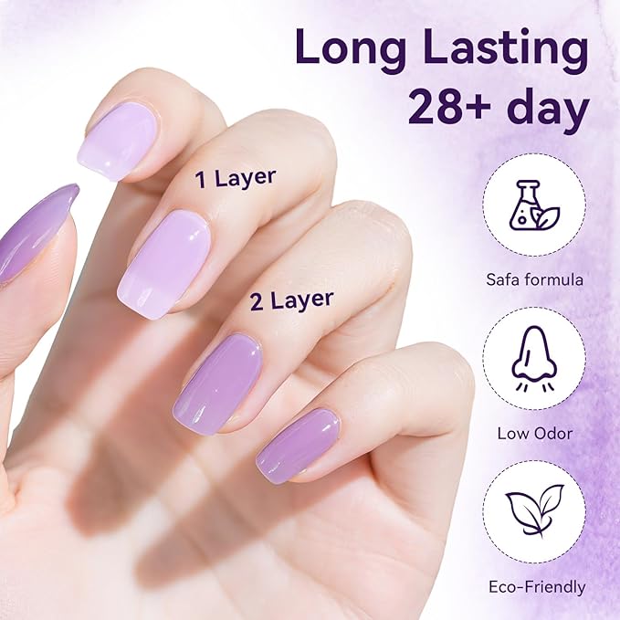 JODSONE Jelly Gel Nail Polish Set of 6 Colors Purple Set for Salon Manicures and DIY Nail Art at Home Need U V Cured Gift for Women