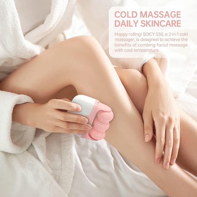 Ice Roller for Face with Gua Sha, Travel ice Roller Cold Therapy Tools, Cold Facial Ice Roller Massager for Eye Puffiness, Migraine, TMJ Pain Relief & Minor Injury (Pink)