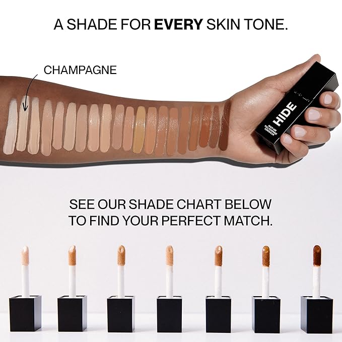 HIDE Liquid Concealer, Medium to Full Coverage Concealer for Blemishes, Under Eye Dark Circles & Scars, Oil Free Concealer, Champagne (See Shade Finder), 0.5 fl oz