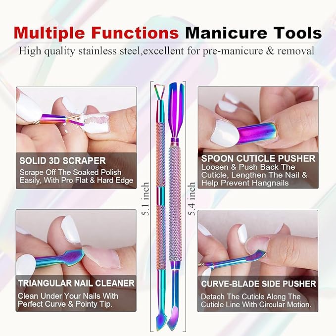 Gel Nail Polish Remover-2pcs with Nail Steel Pusher, Scraper and 2 Pieces Nail File, Quickly Remove Gel Polish in 2-5 Minutes at Home, No Need to Wrap and Soak