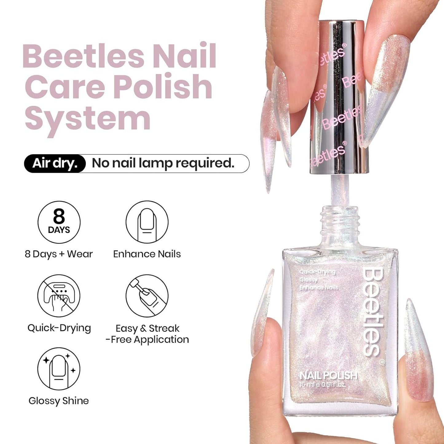 beetles Nail Polish Glitter Nail Lacquer Shimmer-Like Top Coat Fast Drying & Long Lasting Brilliant Milky Way, No UV Lamp Needed for DIY Nail Art Salon at Home Gifts for Women