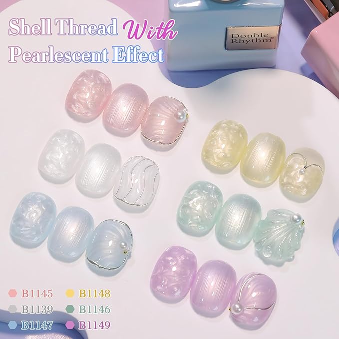Double Rhythm 6 Pcs 15 ML Gel Polish Set Same Color Same Bottle Soak Off Gel Polish Kit Nail Art Manicure Salon DIY at Home for Women (Pearl Pink White Green Blue Purple-T6-21)