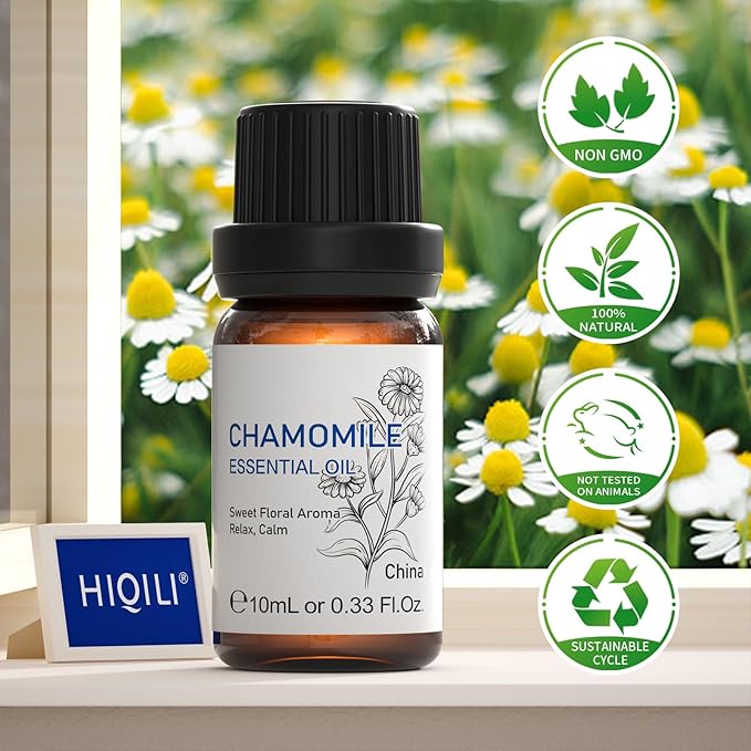 HIQILI 0.33 Fl Oz Chamomile Essential Oil, Air Purifying, Relaxing, Skin Care, Can be Added to Fresheners, Foot Baths, Body Lotions Use - 10ml