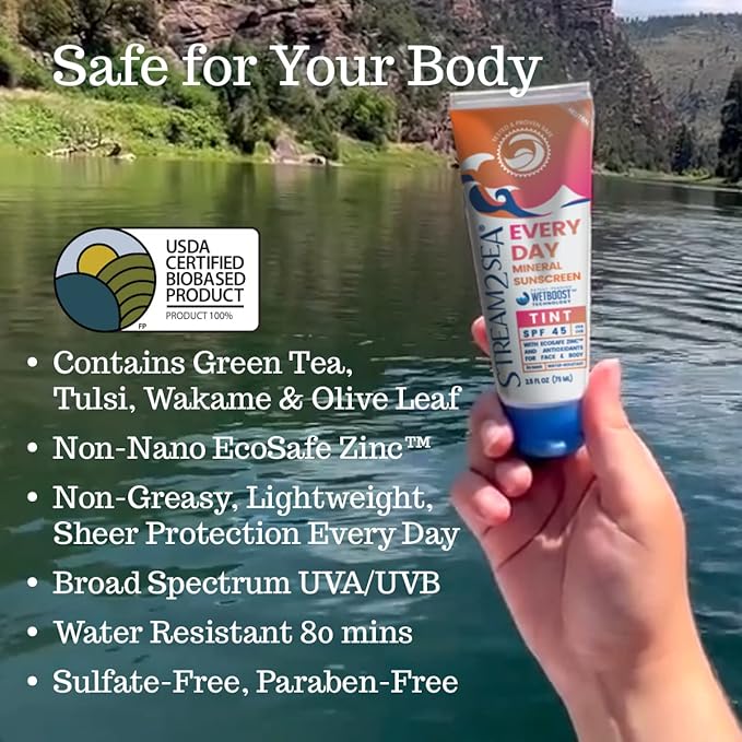 SPF 45 Every Day Tint Mineral Sunscreen | 2.5 Fl Oz Biodegradable, Paraben Free & Reef Safe | Non-Greasy Tinted Sunscreen For Face & Body Protection Against UVA & UVB