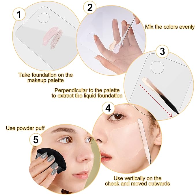 Acrylic Cosmetic Makeup Palette, Makeup Mixing Tray with Makeup Spatula Metal Mirror for Beauty Salon Color Cream Liquid Foundation Mixing Palette (10 Pcs Makeup Spatula Sets)