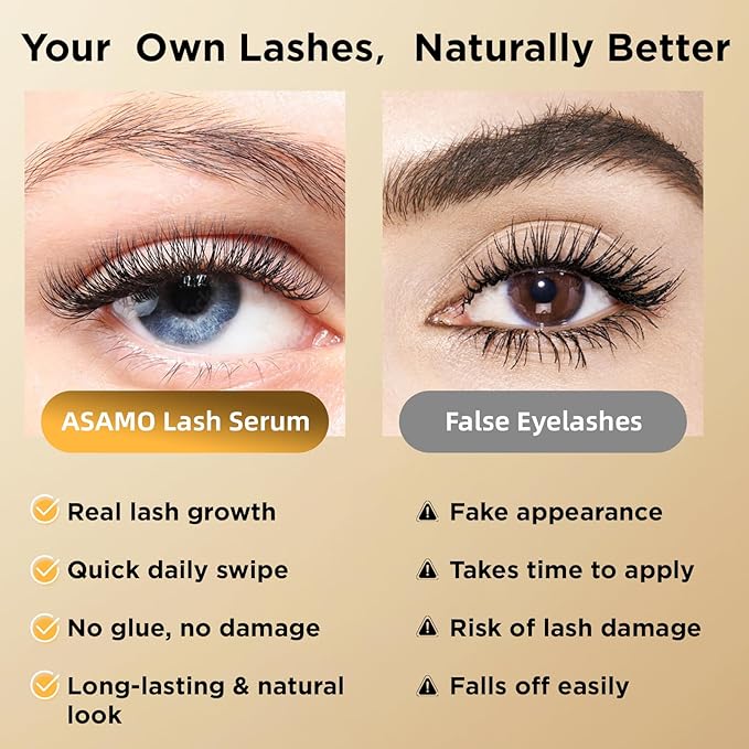 Eyelash Growth Serum & Eyebrow Growth Serum – 15 Plant Extracts with Biotin for Longer, Fuller, Thicker Lashes, Natural Vegan Gentle Nourishing Lash Enhancer (Gold Black)