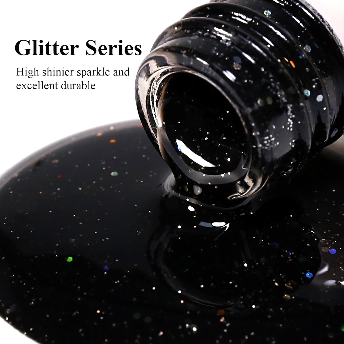 Imtiti Glitter Gel Nail Polish, Black Iridescent Glitter Gel Polish Diamond Shimmer Sparkle Soak Off UV LED Autumn Winter Manicure 10ML