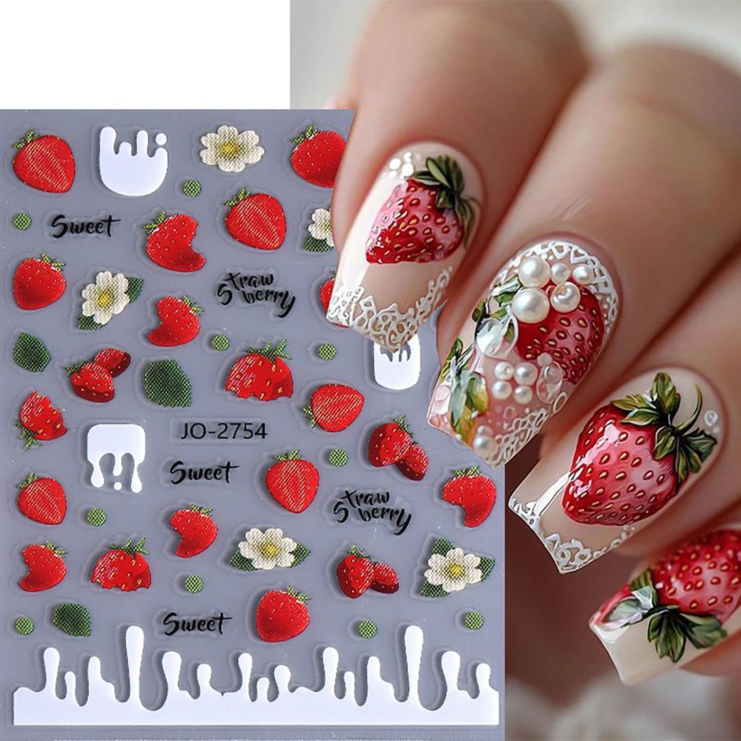 6 Sheets Fruit Nail Art Stickers 3D Self -Adhesive Cherry Strawberry Nail Decals Holographic Lemon Peach Nail Stickers Summer Cute Fruite Nail Decals Decoration for Women DIY Manicure Supplies