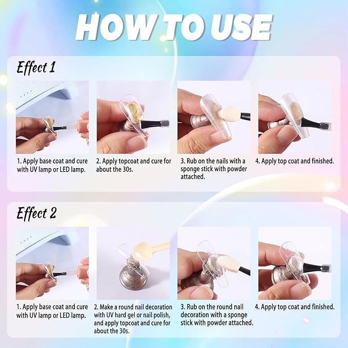 Laza Chameleon Pearl Chrome Nail Powder, 8 Colors Glazed Donut Metallic Mirror Effect Pigment, Iridescent Aurora Nail Glitter Holographic Dust Kit for Gel Nail Art Decoration, Gifts – Gorgeous Mermaid