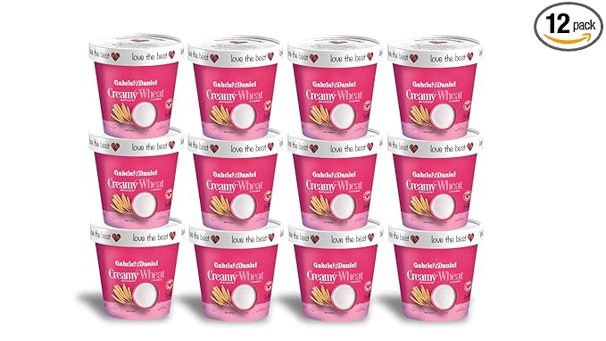 Gabriel & Daniel Organic Instant Creamy Wheat (Farina) Hot Cereal Cup – Non-GMO, Pure and Organic Breakfast Cereal – Rich in Iron & Vitamin C for a Nourishing and Quick Meal – Smooth & Creamy Texture (Pack of 12)