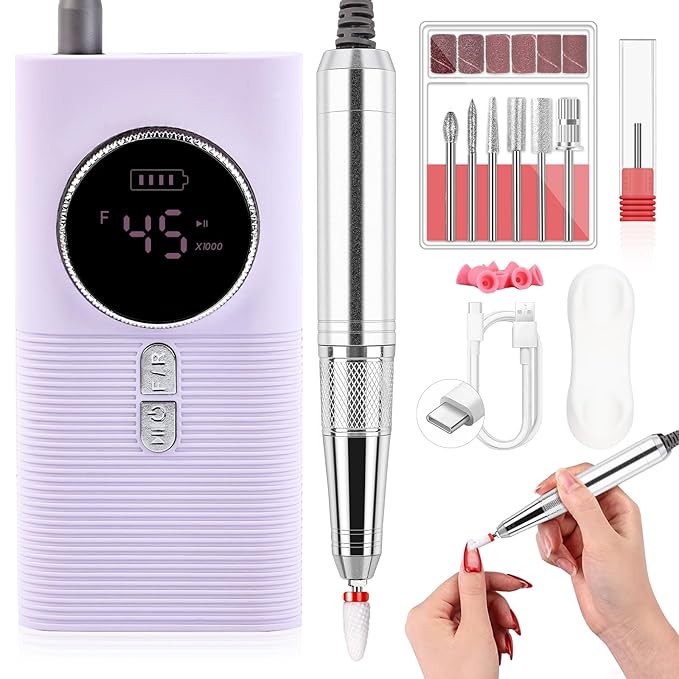 SAVILAND 45000RPM Electric Nail Drill Professional: Unique Coreless Nail File Last 15H Long Battery Life |Cordless Nail Drill for Quick Acrylic Nail Removal Ultra Quiet Salon Use Manicure Pedicure