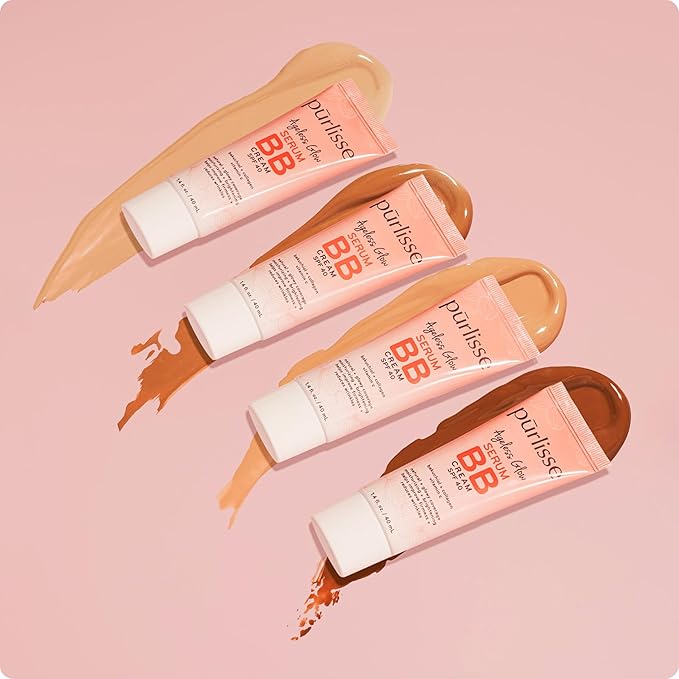 pūrlisse Ageless Glow Serum BB Cream SPF 40 - Glow BB Cream with SPF Enriched with Bakuchiol & Vitamin C to Help Improve Firmness & Reduce Wrinkles for Dewy Skin - Tan Deep (1.4 oz)