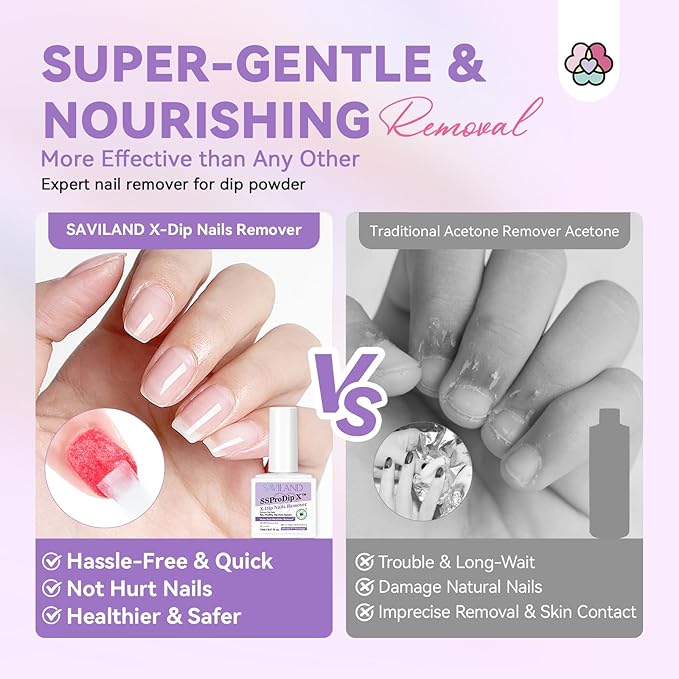SAVILAND Dip Powder Remover Kit 2Pcs: 15ml Gentle & Safe Dip Nail Remover With Cuticle Oil Nail File Tools No Soak or Wrapping Removal Easy Remove at Home Gift For Women