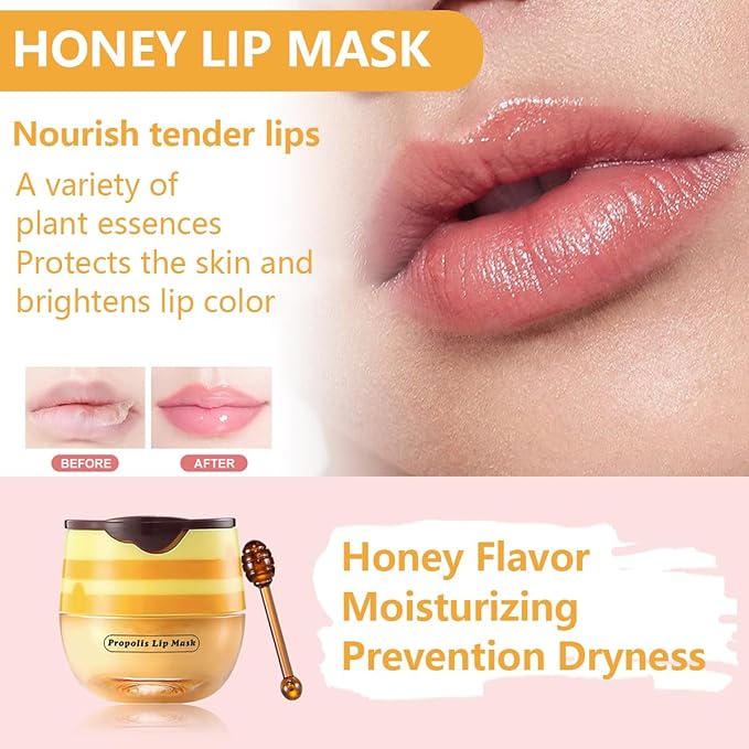 Honey Lip Balm, Vitamin E Nourishing Moisturizing Sleeping Lip Mask Hydrating & Prevention Dry And Cracked Lip (Honey)