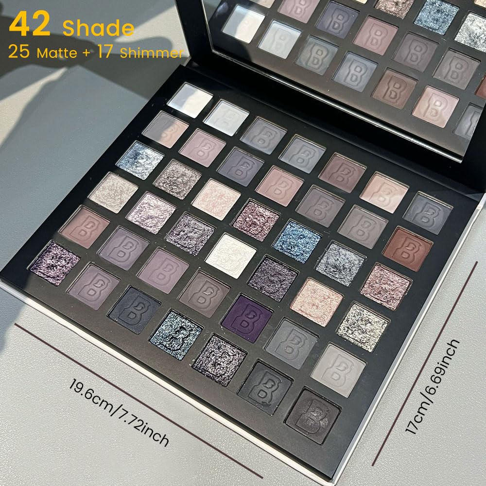 42 Colors Smokey Eye Shadow Makeup Palette,Nude White Black Grey Brown Matte Shimmer eutral Natural Eyeshadow,Waterproof, Long Lasting Naturing-Looking