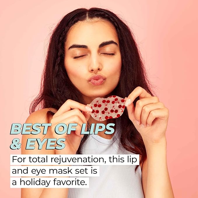 Lip Mask and Collagen Eye Pad Gift Set, Best of Lips & Eyes - 4 Piece Set, Plump & Repair Lip Masks, Brighten & Firm Vegan Collagen Eye Pads - Anti Aging Beauty Facial Masks - Free from Parabens