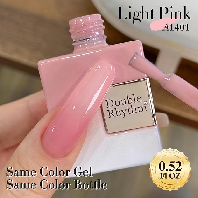 Double Rhythm 0.5Oz Translucent Gel Polish Sheer Neutral Natural Light Milky Same Color Same Bottle 15ML Jelly Gel Polish Art DIY at Home (Milky Pink-A1401)