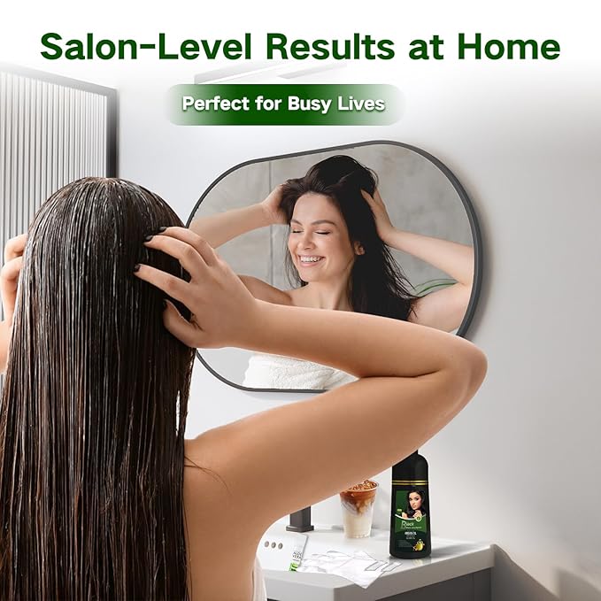 Gray Coverage Color Shampoo - 3-in-1 Color Depositing Shampoo with Herbal Formula, Ammonia-Free Hair Dye for Women & Men, Long-Lasting Root Touch Up (Dark Brown, Lasts 6 Weeks)