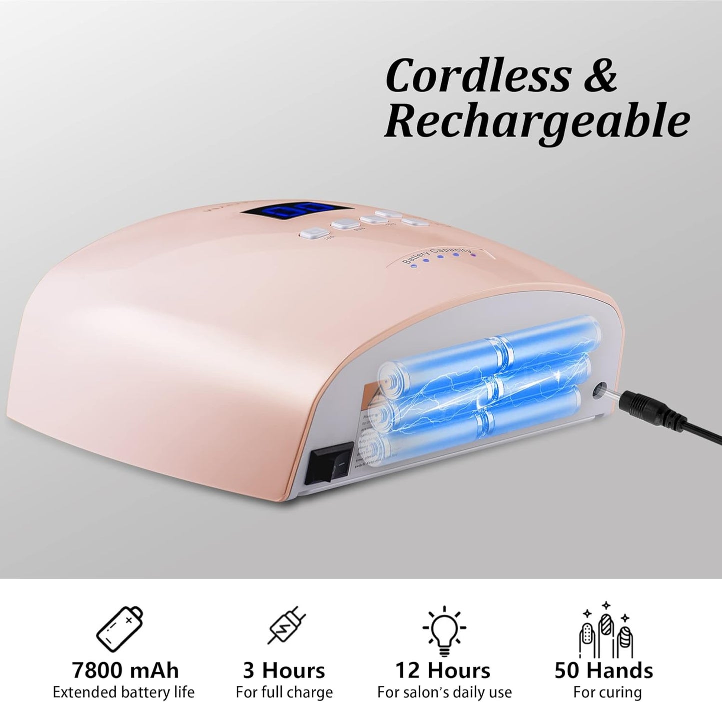 UV LED Nail Lamp, Cordless Gel Polish Dryer for Professional Gel Manicures - Pink