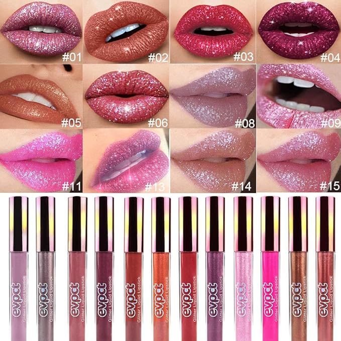 evpct 1Pcs Hot Pink Glitter Metallic Shimmer Diamond Lipstick Lip Gloss for Women Long Lasting Waterproof, Light Bright Rose Pink Sparkle Glitter Matte Liquid Lipstick Lip Makeup Kit, 11#