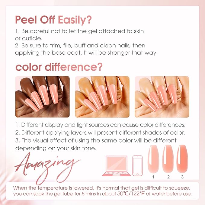 ROSALIND 12PCS Pink Brown Poly Nail Gel Kit with Mini Nail Lamp White Glitter Pink Poly Extension Gel Set