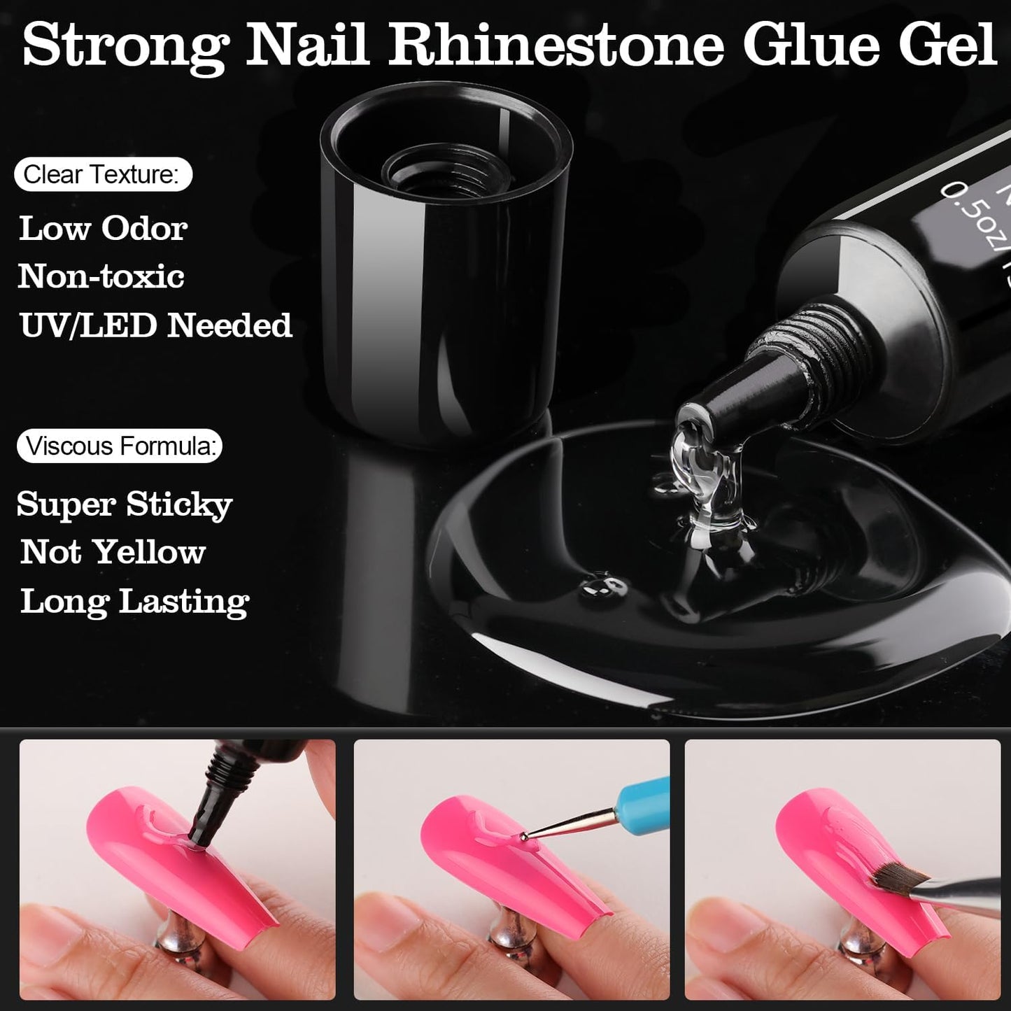 Rhinestone & Pearl Manicure Kit - Nail Rhinestone Glue Gel, Flatback Glass Crystal AB + Clear Gems, Beige Half Round Pearls, Gem Glue for Nails (UV/LED Needed) with Dotting Tools