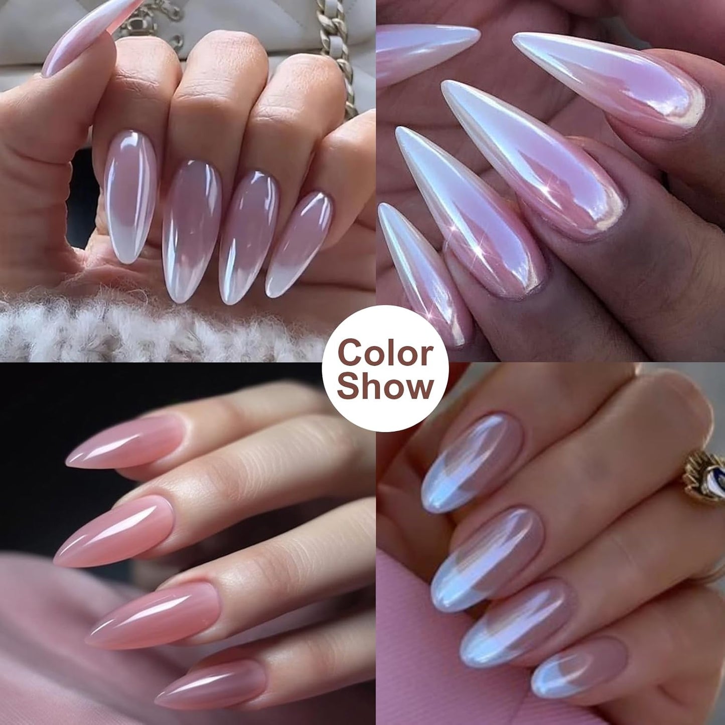 Pearl Chrome Nail Powder:【Super Transparent】 White Pearl Chrome Nail Powder Ice Shimmer Jewelry Transparent Aurora Glazed Donut Chrome Nail Powder for Nails Art DIY
