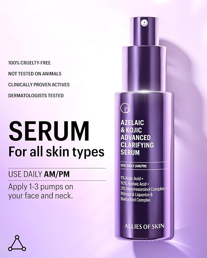 Allies of Skin Azelaic & Kojic Clarifying Face Serum | Clinically Proven for Acne & Blemish Prone Skin |10% Azelaic Acid Treats Pigmentation and Redness | Targets Pores & Uneven Skin Texture (1 Fl oz)
