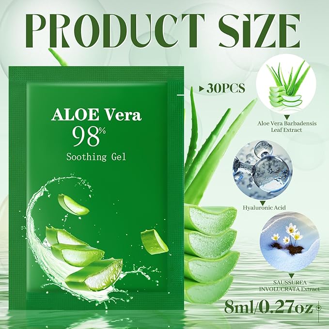 30 Pcs Aloe Vera Gel Bulk Travel Size Soothing Gel 98% Organic Aloe Vera Moisturizer for Skin and Hair Face Moisturizer for Sunburns Relief, Razor Burns, DIY Skincare