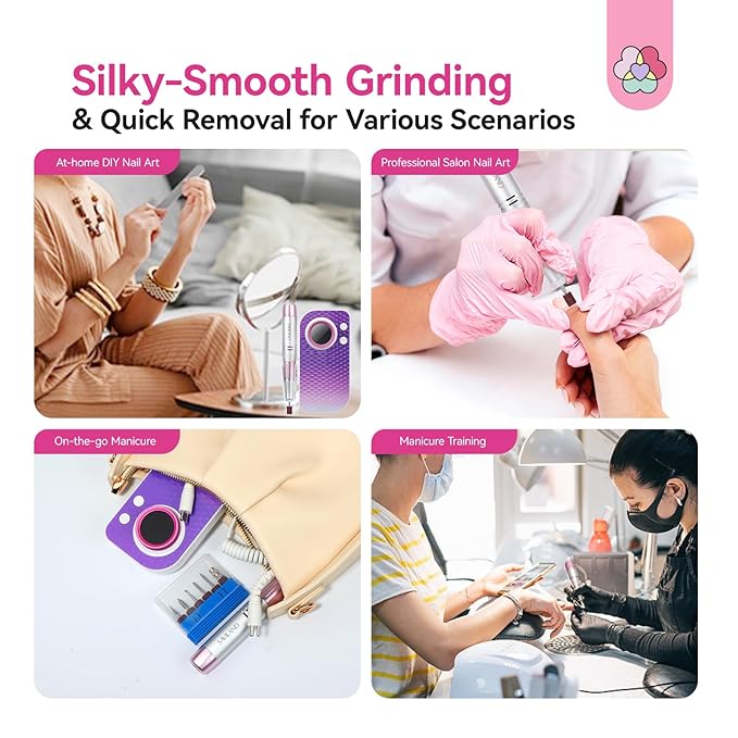 SAVILAND Essentials Electric Nail Drill: 40000RPM High-Torque Nail File Quick Removal for Acrylic Nails Easy Operation Portable Nail Drill for Beginner Home DIY Nail Art Manicure Pedicure