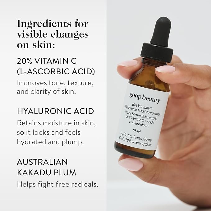 goop Beauty 20% Vitamin C + Hyaluronic Acid Serum | Improves Tone, Texture, & Hydration | L-ascorbic Acid and Hyaluronic Acid | Paraben and Silicone Free | 1 fl oz