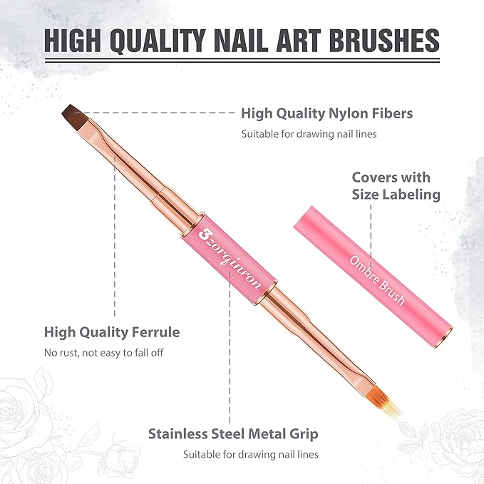 Nail Art Bushes Set, Professional 5Pcs Double-Ended Nail Brush Kit for Details, Long Lines, Ombre & 3D Design-Perfect for DIY Manicures & Salons (Pink)