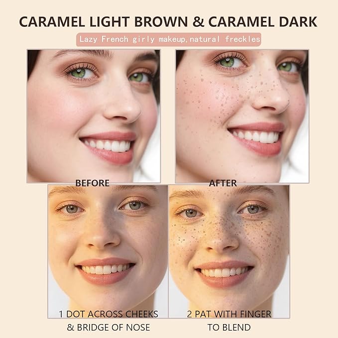 Freckle Stamp - Freckle Pen Waterproof, Long Lasting Fake Freckles, Quick Dry 5-Point Faux Freckles Stamp Cushion Stain Marker in One Press Natural and Lifelike Sunkissed Pencil Tool Makeup (#1-Light)