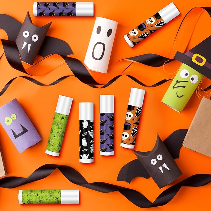 80 Pcs Halloween Lip Balm Ghost Spiderweb Skull Bat Lip Moisturizers for Halloween, 4 Styles