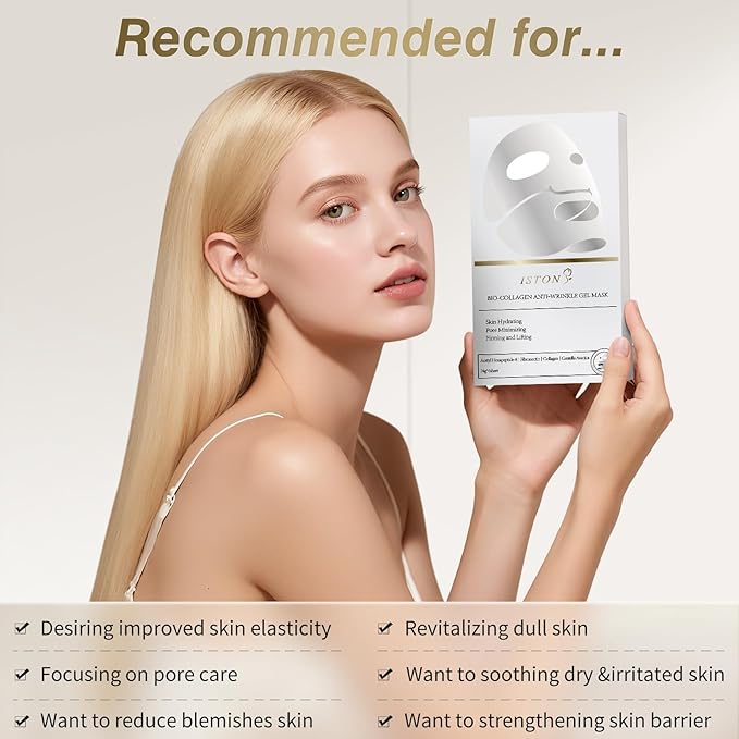 ISTON 6 Pack Bio-Collagen Real Deep Anti Wrinkle Lifting Mask,Overnight Hydrating Face Mask for All Skin Types -Pore Minimizing,Elasticity Enhancing,Firming,Moisturizing