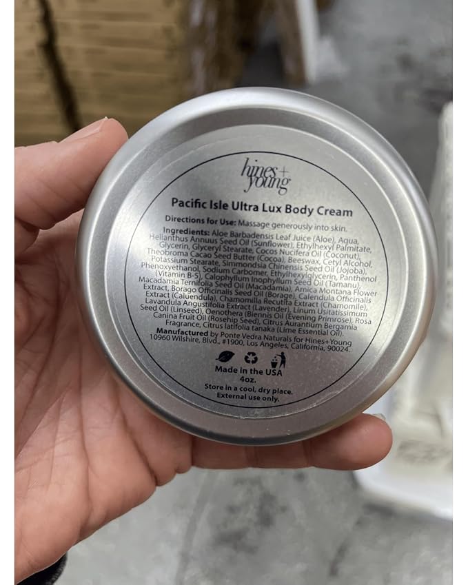 Hines+Young Travel Tins Gift Set - 4 oz Body Cream, 2 oz Linen Spray, Natural Lip Balm - Skin Care and Refreshing Home Fragrance, Ideal Self-Care Gift Set (Pack of 3, Pacific Isle)