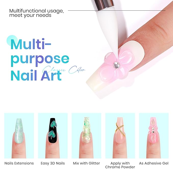 MIZHSE Solid Builder Gel for Nails – 2PCS 1oz Mermaid Pearl & Clear Hard Gel Kit with Nail Forms 3D Mold Soak-off U V 3D for Nails Extension for Salon Manicure Home DIY