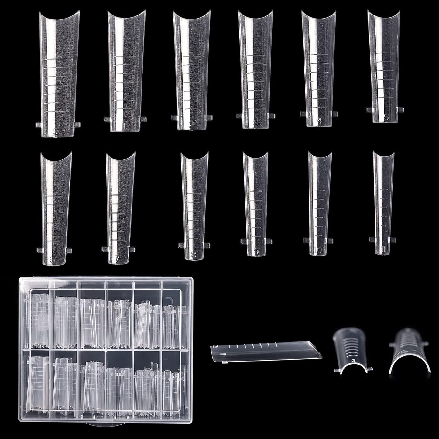KADS 120PCS Clear Full Cover Dual Nail System Form UV Gel Acrylic Nail Art Mold Artificial Nail Tips with Scale for Extension (MODEL 10)