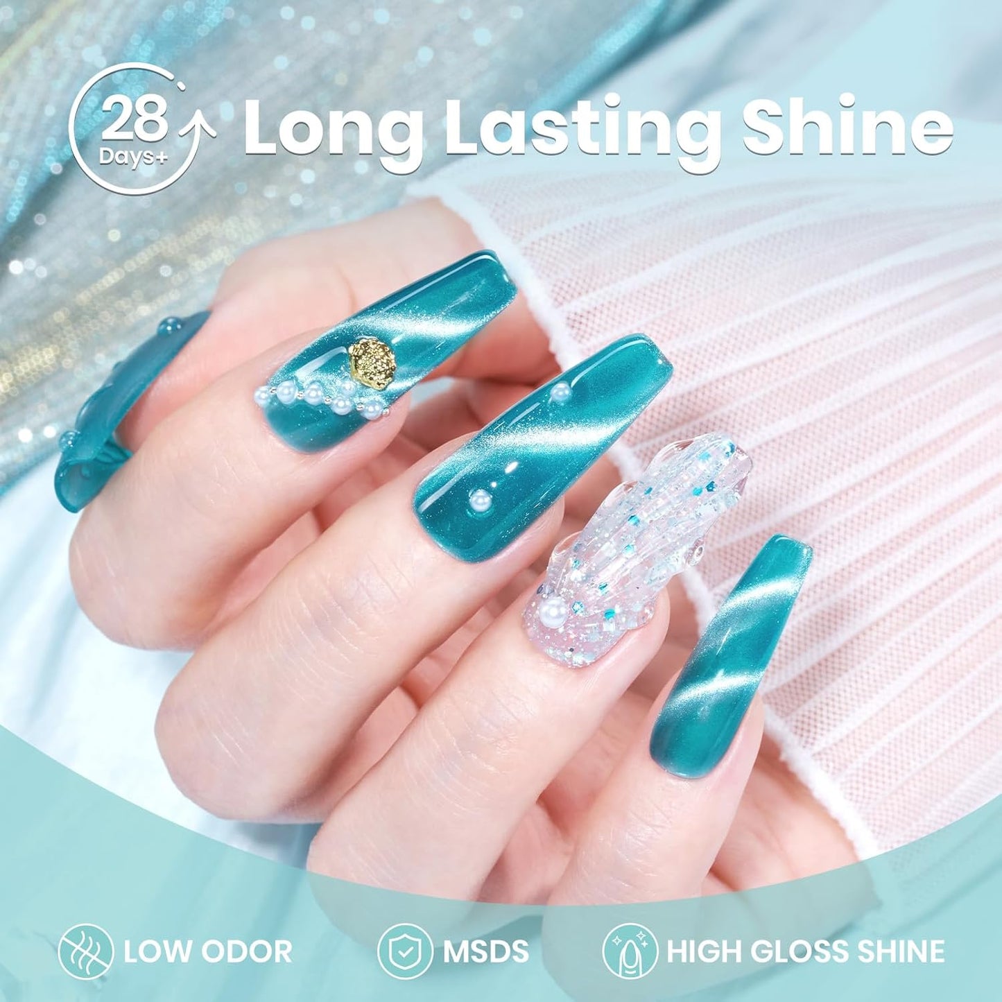 Beetles Blue Cat Eye Gel Polish, 15ML Blue Glass Cat Eye Glitter Gel Polish with Magnet Shimmer Translucent Sheer Color Soak Off UV Tide beam Series French Nail Art Dsign Gift for Women