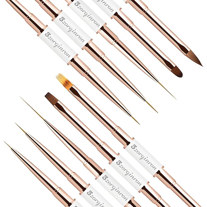 Nail Art Bushes Set, Professional 5Pcs Double-Ended Nail Brush Kit for Details, Long Lines, Ombre & 3D Design-Perfect for DIY Manicures & Salons (White)