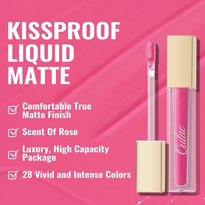 Oulac Matte Liquid Pink Lipstick for Women, Long Lasting Lipstick Waterproof Lip Stain, No Transfer, Creamy High Pigmented Formula with Rose Oil, Vegan & Cruelty-Free, Pink M09