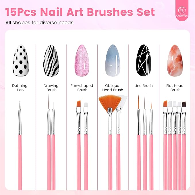 Quaferen Nail Brushes for Nail Art 39PCS Nail Brush Tools Set with Nail Stand Holder 2-in-1 Nail Art Palette Professional Acrylic Nail Brushes Kit for Beginners Home Salon