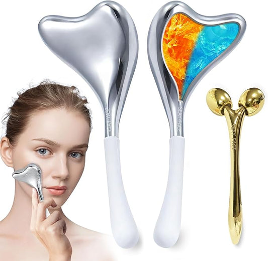 Ice Globes for Face Cryo Sticks Set, Ice Roller Stainless Steel Facial Massage Skin Care Tools for Cooling & Hot Spa